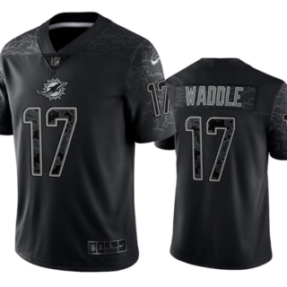 Men's Miami Dolphins #17 Jaylen Waddle Black Reflective Limited Stitched Football Jersey