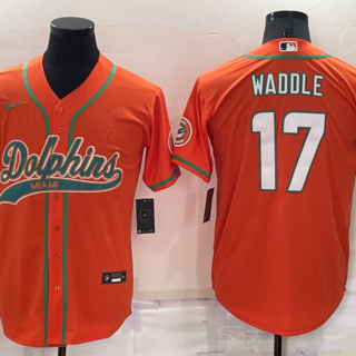 Men's Miami Dolphins #17 Jaylen Waddle Orange Cool Base Stitched Baseball Jersey