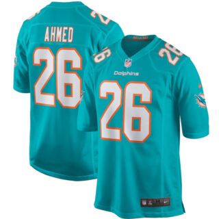 Men's Miami Dolphins #26 Salvon Ahmed Aqua Stitched Game Football Jersey