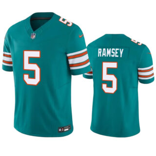 Men's Miami Dolphins #5 Jalen Ramsey Aqua 2023 F.U.S.E Vapor Limited Stitched Football Jersey