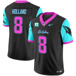 Men's Miami Dolphins #8 Jevon Holland Black F.U.S.E. With 1-Star C Patch Miami Vice Vapor Limited Stitched Football Jersey