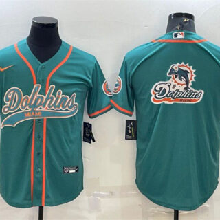 Men's Miami Dolphins Aqua Team Big Logo With Patch Cool Base Stitched Baseball Jersey
