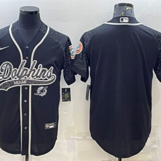 Men's Miami Dolphins Blank Black Reflective With Patch Cool Base Stitched Baseball Jersey