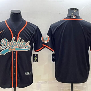 Men's Miami Dolphins Blank Black With Patch Cool Base Stitched Baseball Jersey