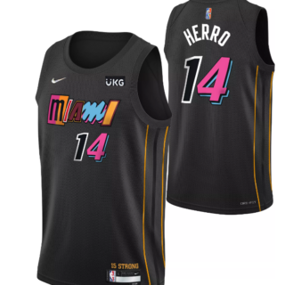 Men's Miami Heat #14 Tyler Herro 2021 2022 Black City Edition 75th Anniversary Stitched Jersey