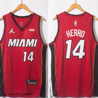 Men's Miami Heat #14 Tyler Herro Red Statement Edition 75th Anniversary Stitched Jersey