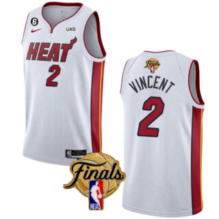 Men's Miami Heat #2 Gabe Vincent White 2023 Finals Association Edition With NO.6 Patch Stitched Basketball Jersey