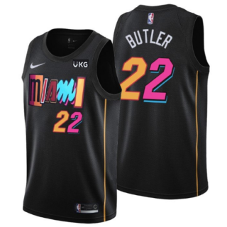 Men's Miami Heat #22 Jimmy Butler 2021 2022 Black City Edition 75th Anniversary Stitched Jersey