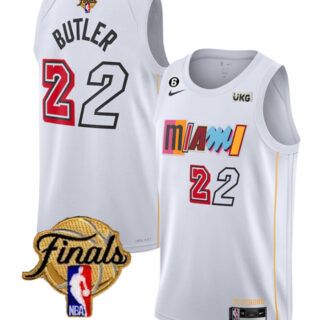 Men's Miami Heat #22 Jimmy Butler White 2023 Finals City Edition With NO.6 Patch Stitched Basketball Jersey
