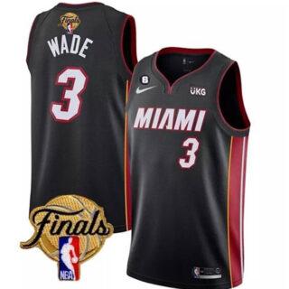 Men's Miami Heat #3 Dwyane Wade Black 2023 Finals Icon Edition With NO.6 Patch Stitched Basketball Jersey