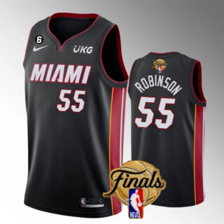 Men's Miami Heat #55 Duncan Robinson Black 2023 Finals Icon Edition With NO.6 Patch Stitched Basketball Jersey