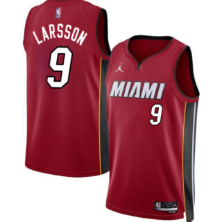 Men's Miami Heat #9 Pelle Larsson Red 2024 Draft Statement Edition Stitched Basketball Jersey