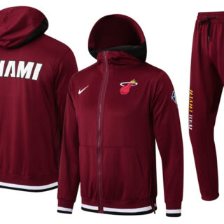 Men's Miami Heat 75th Anniversary Burgundy Performance Showtime Full-Zip Hoodie Jacket And Pants Suit