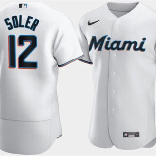 Men's Miami Marlins #12 Jorge Soler White Flex Base Stitched Jersey