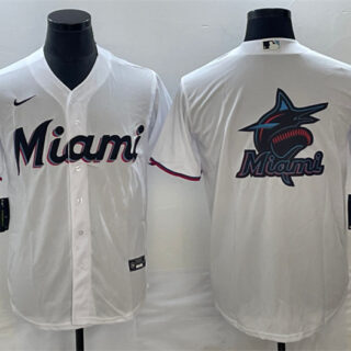 Men's Miami Marlins White Team Big Logo Cool Base Stitched Baseball Jersey