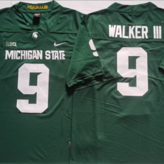 Men's Michigan State Spartans Green #9 WALKER III Green Stitched Jersey