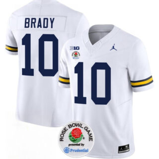 Men's Michigan Wolverines #10 Tom Brady 2023 F.U.S.E. White Rose Bowl Patch Stitched Jersey