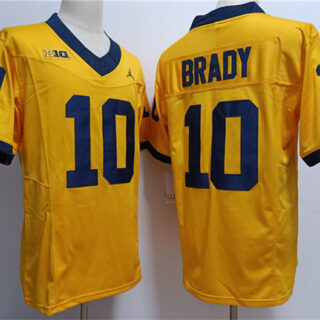 Men's Michigan Wolverines #10 Tom Brady 2023 F.U.S.E. Yellow Stitched Jersey