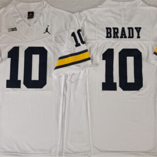 Men's Michigan Wolverines #10 Tom Brady White F.U.S.E Stitched Jersey