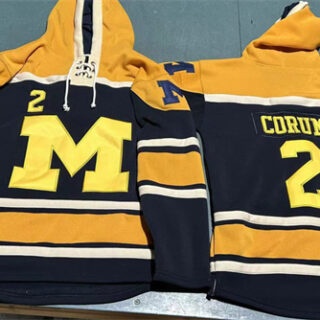 Men's Michigan Wolverines #2 Blake Corum Black Yellow Ageless Must-Have Lace-Up Pullover Hoodie