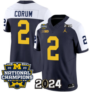 Men's Michigan Wolverines #2 Blake Corum Navy White 2024 F.U.S.E. With 2023 National Champions Patch Stitched Jersey
