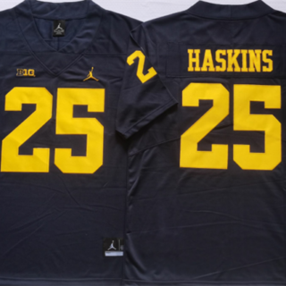 Men's Michigan Wolverines #25 HASKINS Blue Stitched Jersey