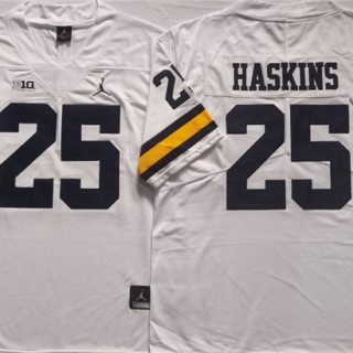 Men's Michigan Wolverines #25 HASKINS White Stitched Jersey