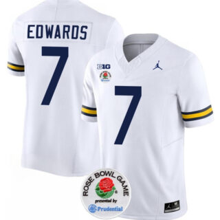 Men's Michigan Wolverines #7 Donovan Edwards 2023 F.U.S.E. White Rose Bowl Patch Stitched Jersey