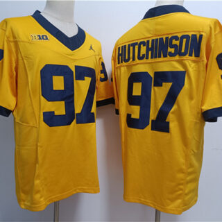 Men's Michigan Wolverines #97 Aidan Hutchinson 2023 F.U.S.E. Yellow Stitched Jersey