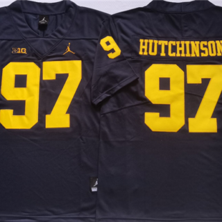 Men's Michigan Wolverines #97 HUTCHINSON Blue Stitched Jersey