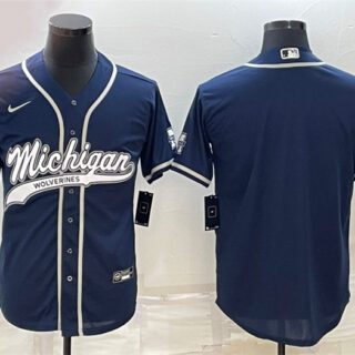 Men's Michigan Wolverines Blank Navy With Patch Cool Base Stitched Baseball Jersey