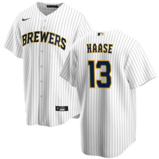 Men's Milwaukee Brewers #13 Eric Haase White Cool Base Stitched Jersey