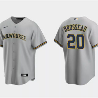 Men's Milwaukee Brewers #20 Mike Brosseau Grey Cool Base Stitched Jersey