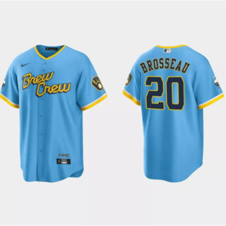 Men's Milwaukee Brewers #20 Mike Brosseau Powder Blue 2022 City Connect Cool Base Stitched Jersey