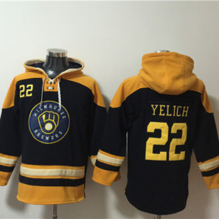 Men's Milwaukee Brewers #22 Christian Yelich Black Gold Ageless Must-Have Lace-Up Pullover Hoodie