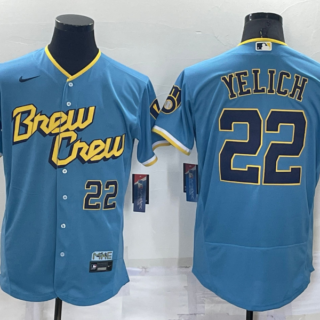 Men's Milwaukee Brewers #22 Christian Yelich Powder Blue 2022 City Connect Flex Base Stitched MLB Jersey