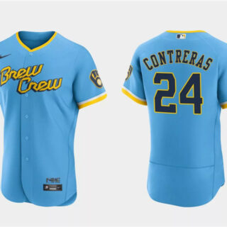 Men's Milwaukee Brewers #24 William Contreras Powder Blue 2022 City Connect Flex Base Stitched Baseball Jersey