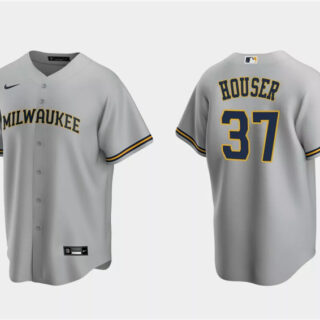 Men's Milwaukee Brewers #37 Adrian Houser Grey Cool Base Stitched Jersey