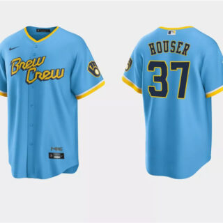 Men's Milwaukee Brewers #37 Adrian Houser Powder Blue City Connect Cool Base Stitched Jersey
