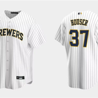 Men's Milwaukee Brewers #37 Adrian Houser White Cool Base Stitched Jersey