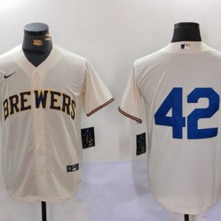 Men's Milwaukee Brewers #42 Jackie Robinson Cream Cool Base Stitched Jersey