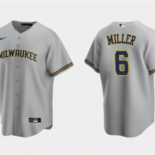 Men's Milwaukee Brewers #6 Owen Miller Grey Cool Base Stitched Jersey