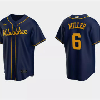 Men's Milwaukee Brewers #6 Owen Miller Navy Cool Base Stitched Jersey