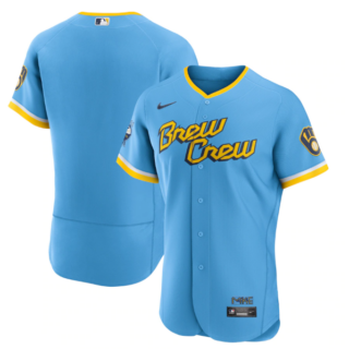 Men's Milwaukee Brewers Blank Powder Blue 2022 City Connect Flex Base Stitched MLB Jersey