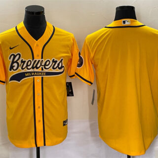 Men's Milwaukee Brewers Blank Yellow Cool Base Stitched Jersey