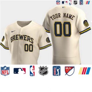Men's Milwaukee Brewers Custom 50th Anniversary 2020 Cream Flexbase Jersey