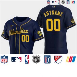 Men's Milwaukee Brewers Custom 50th Anniversary 2020 Navy Flexbase Jersey