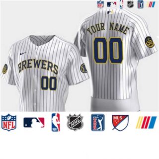 Men's Milwaukee Brewers Custom 50th Anniversary 2020 White Flexbase Jersey