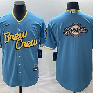 Men's Milwaukee Brewers Powder Blue Team Big Logo City Connect Cool Base Stitched Jersey