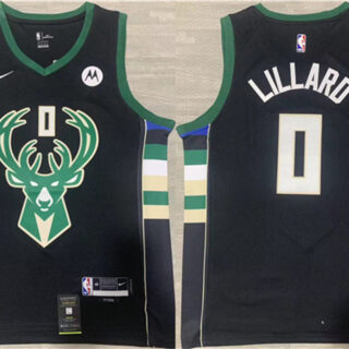 Men's Milwaukee Bucks #0 Damian Lillard Black Stitched Basketball Jersey